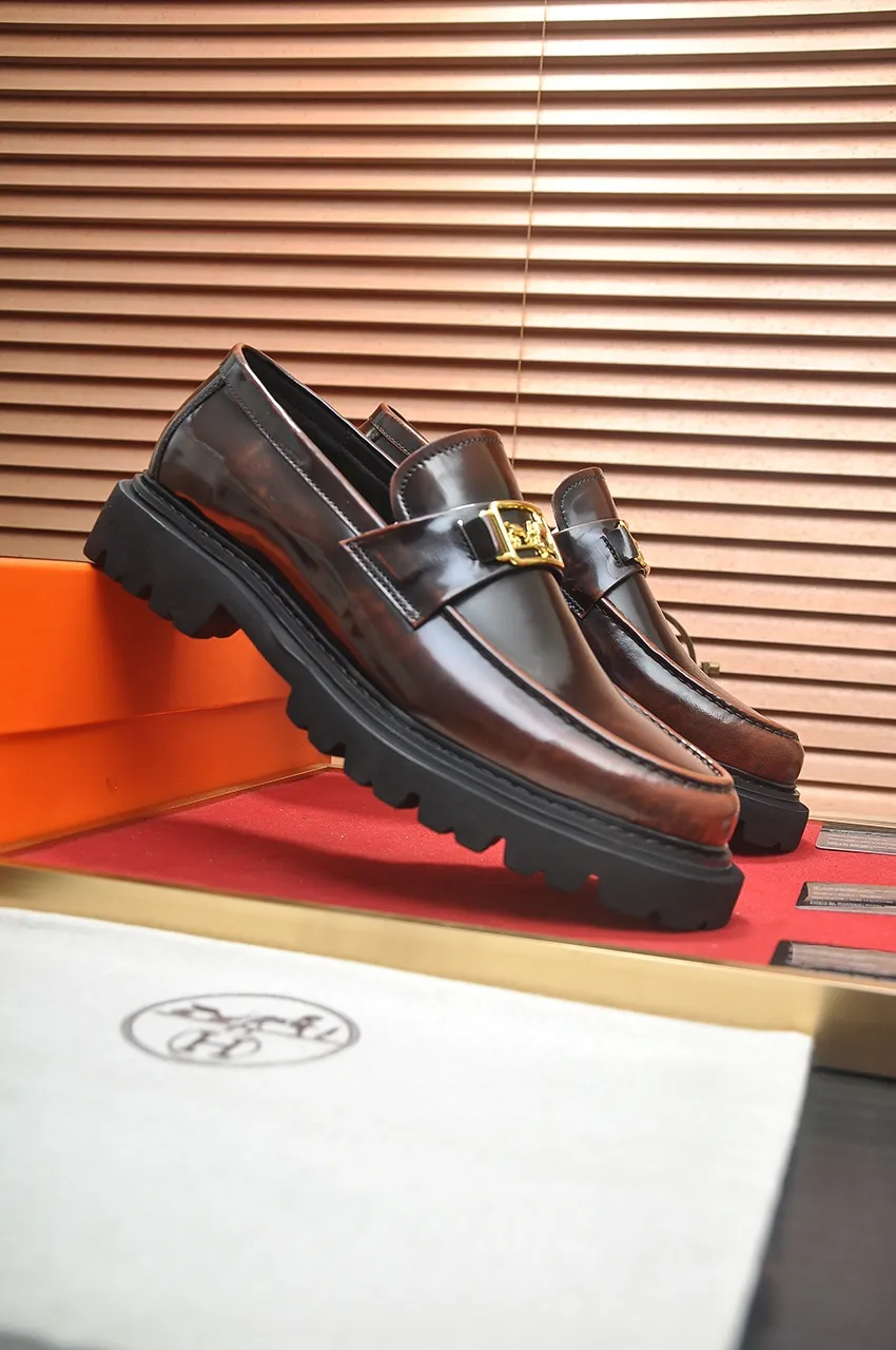 Men's men's shoes 💰720💶【[Hermes HERMES】】(High-end Niuli) New 🍀 HERMES - top version of classic casual leather shoes! Made of imported original cowhide, the inner top layer is comfortable cowhide lining! Original wear-resistant rubber foam outsole! High quality products! Code number 38-45 (45 customized)